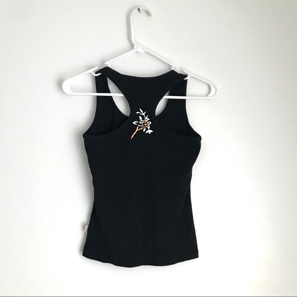 Black Scoopneck Tank Top with Flower Design - Picture 2 of 4